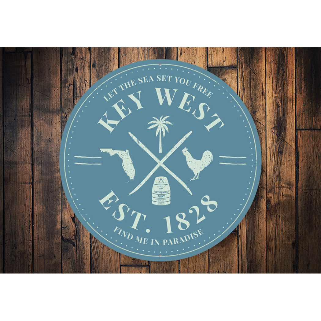 Key West Est. Date Sign, Let The Sea Set You Free Beach Sign