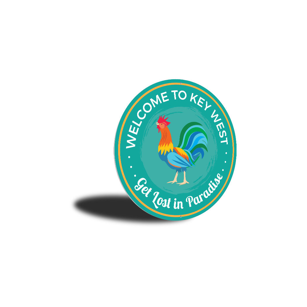 Get Lost In Paradise Beach Metal Sign, Keywest Rooster Metal Sign