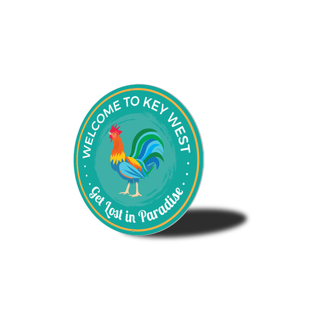 Get Lost In Paradise Beach Metal Sign, Keywest Rooster Metal Sign