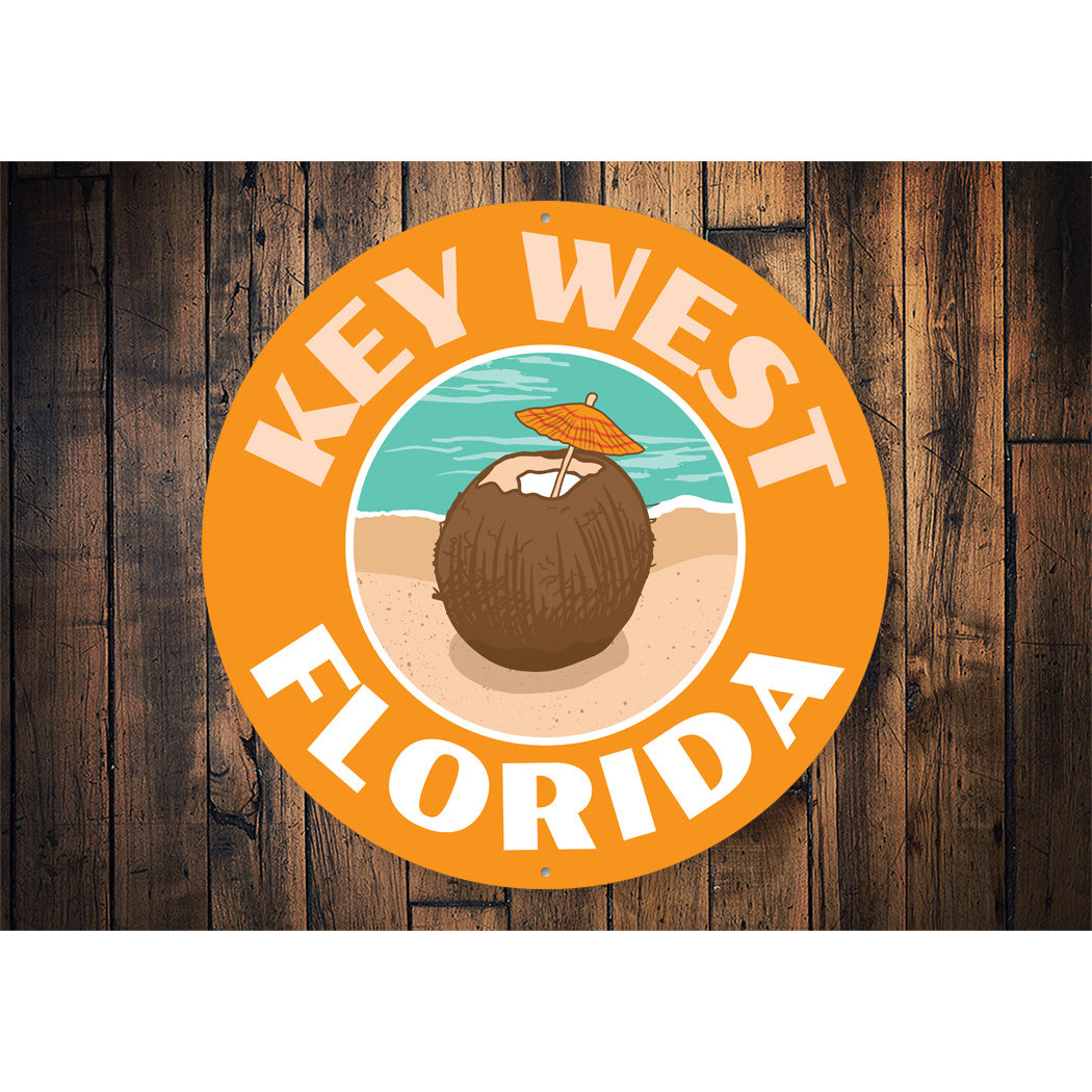 Key West Florida Coconut Metal Sign