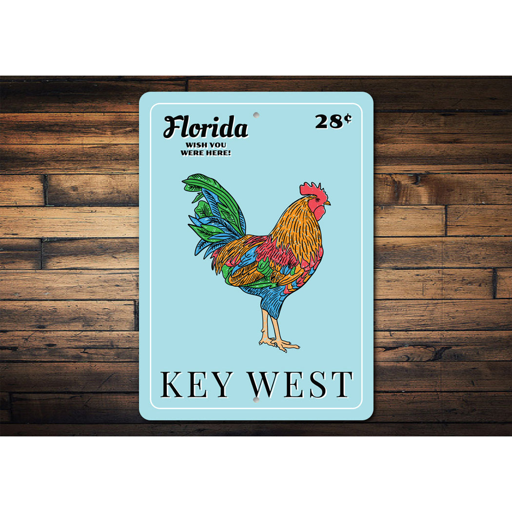 Key West Florida Rooster Stamp Sign