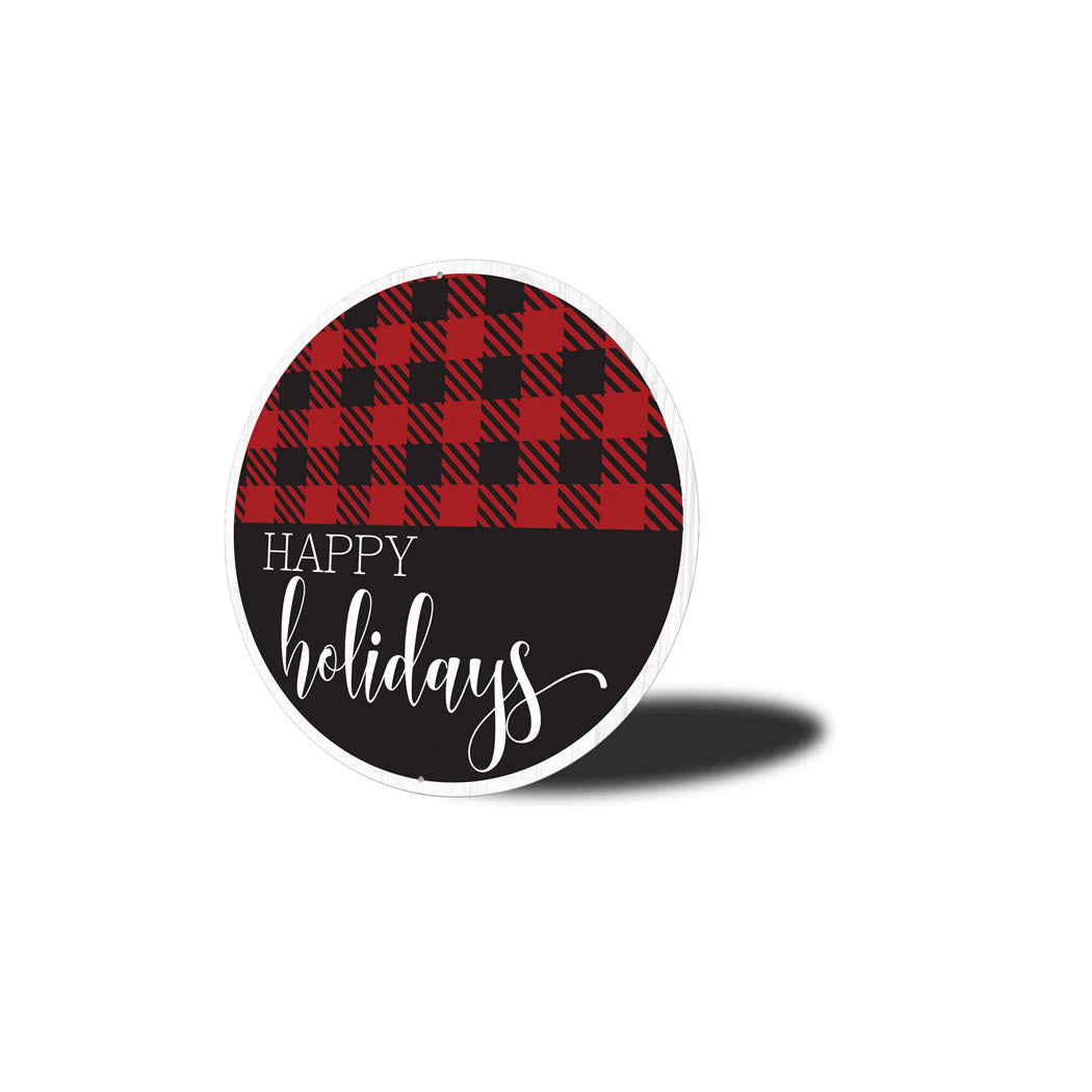 Happy Holidays Plaid Pattern Christmas Sign