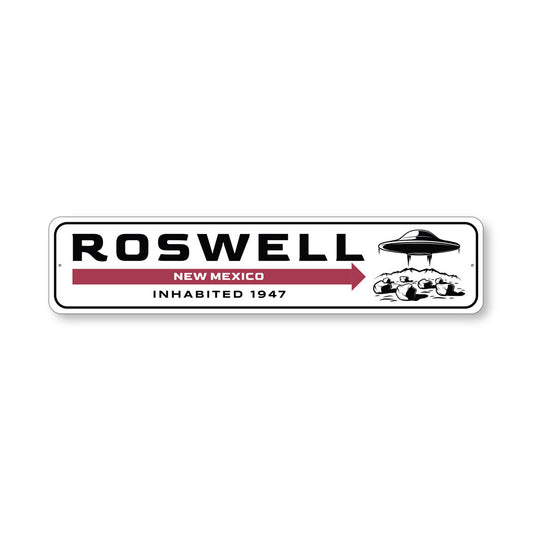 Roswell New Mexico Inhabited 1947 Alien Decor Metal Sign