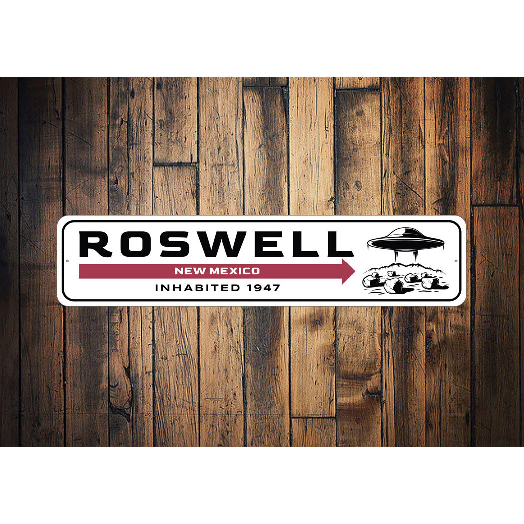 Roswell New Mexico Inhabited 1947 Alien Decor Metal Sign