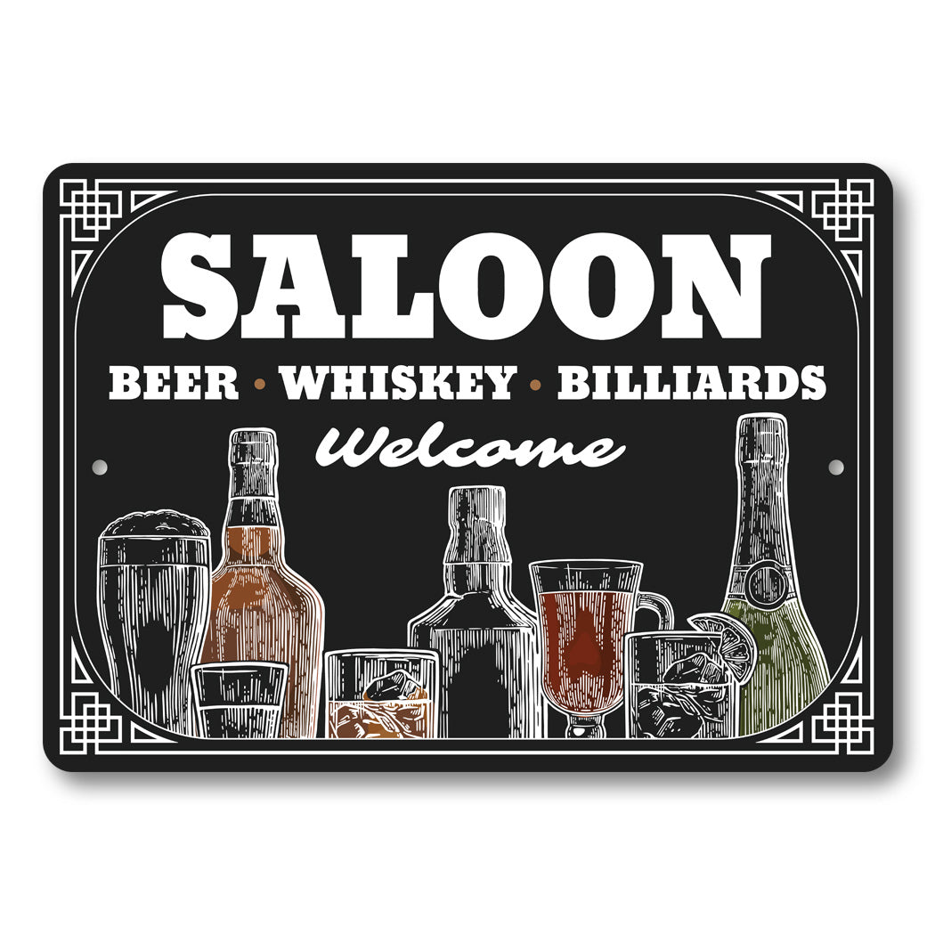 Saloon Beer Whiskey Billiards Welcome Bar Sign