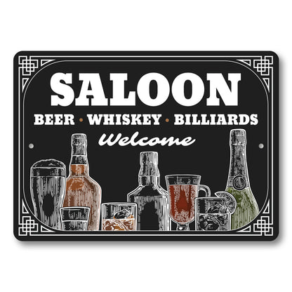 Saloon Beer Whiskey Billiards Welcome Bar Sign