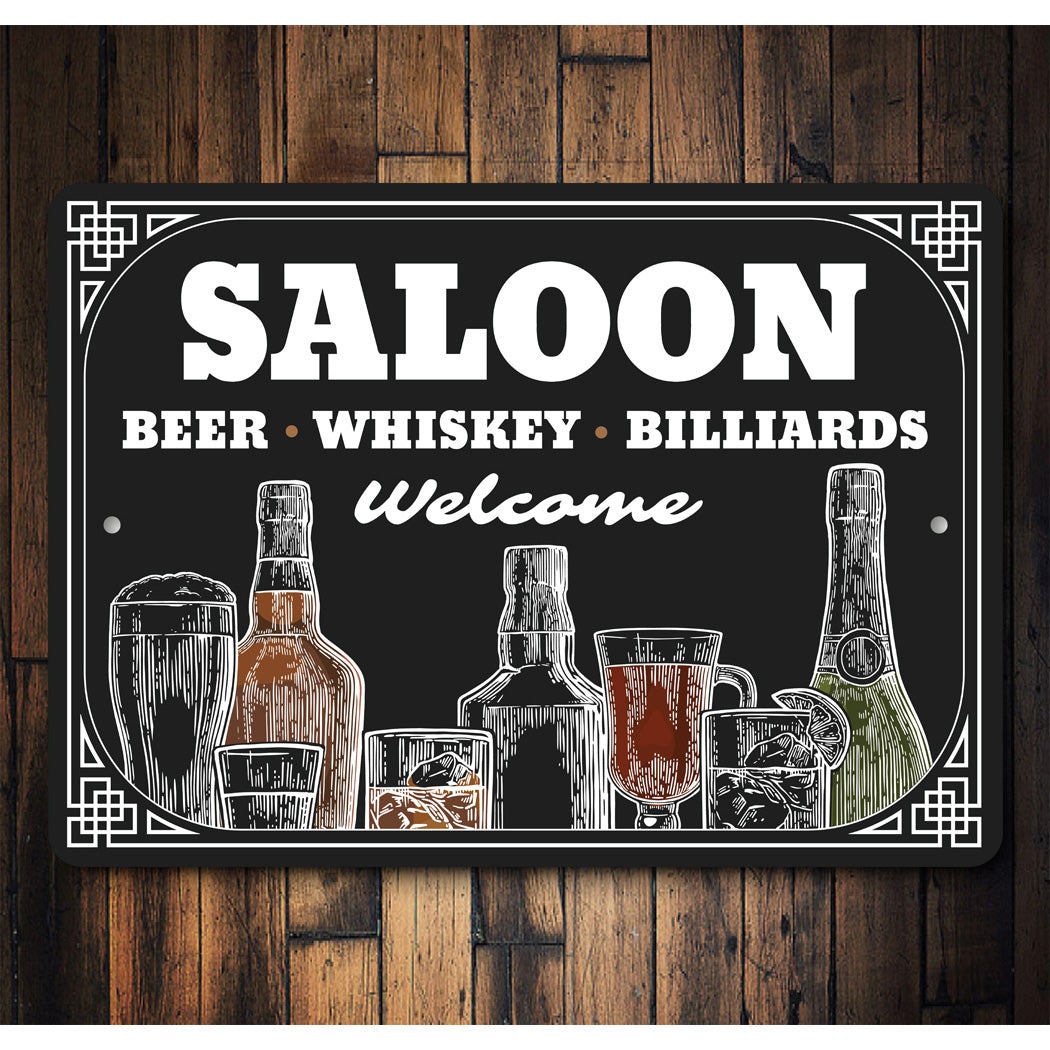 Saloon Beer Whiskey Billiards Welcome Bar Sign