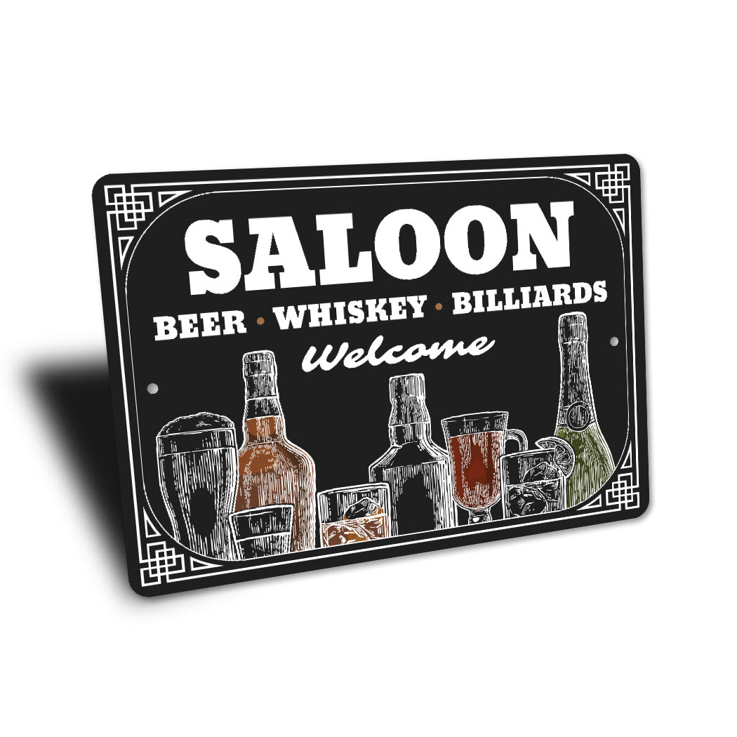 Saloon Beer Whiskey Billiards Welcome Bar Sign