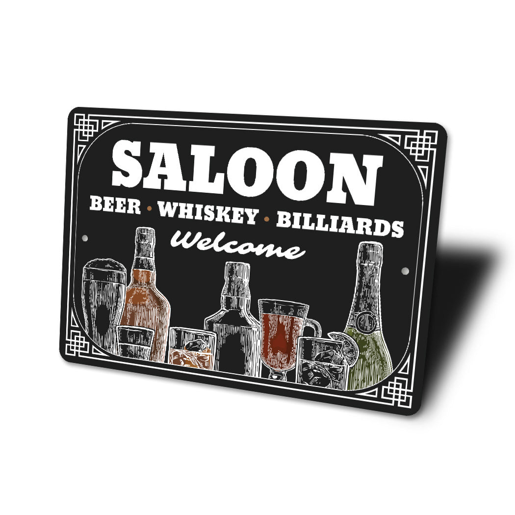 Saloon Beer Whiskey Billiards Welcome Bar Sign