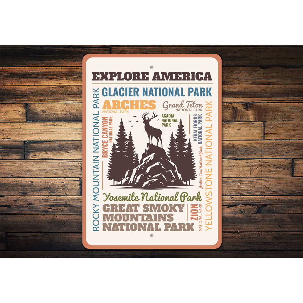 Explore America List Of National Parks Sign