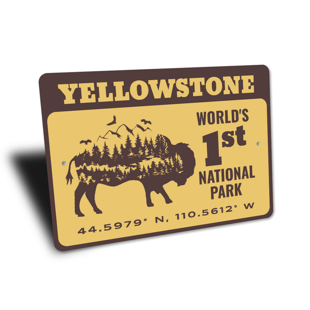 Yellowstone World's 1st National Park Coordinates Sign