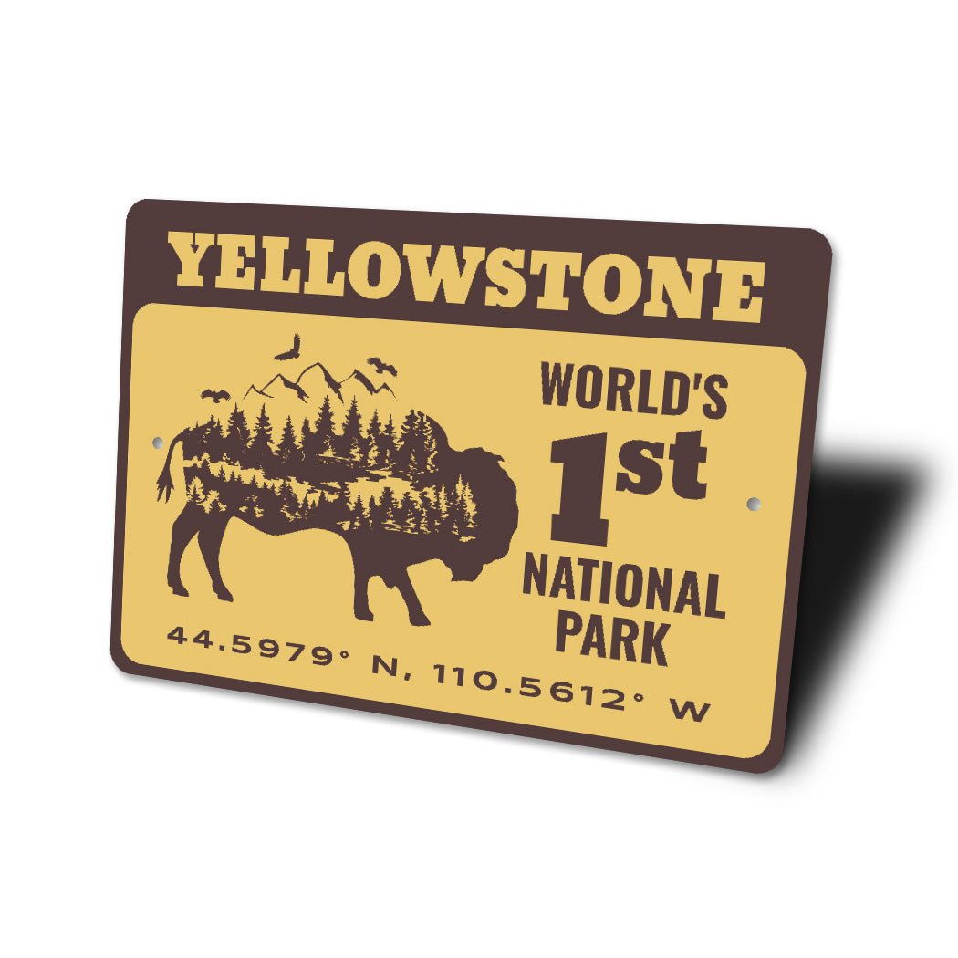 Yellowstone World's 1st National Park Coordinates Sign