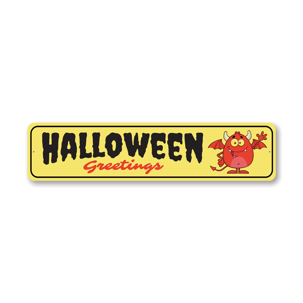 Halloween Greetings Waving Monster Welcome Sign