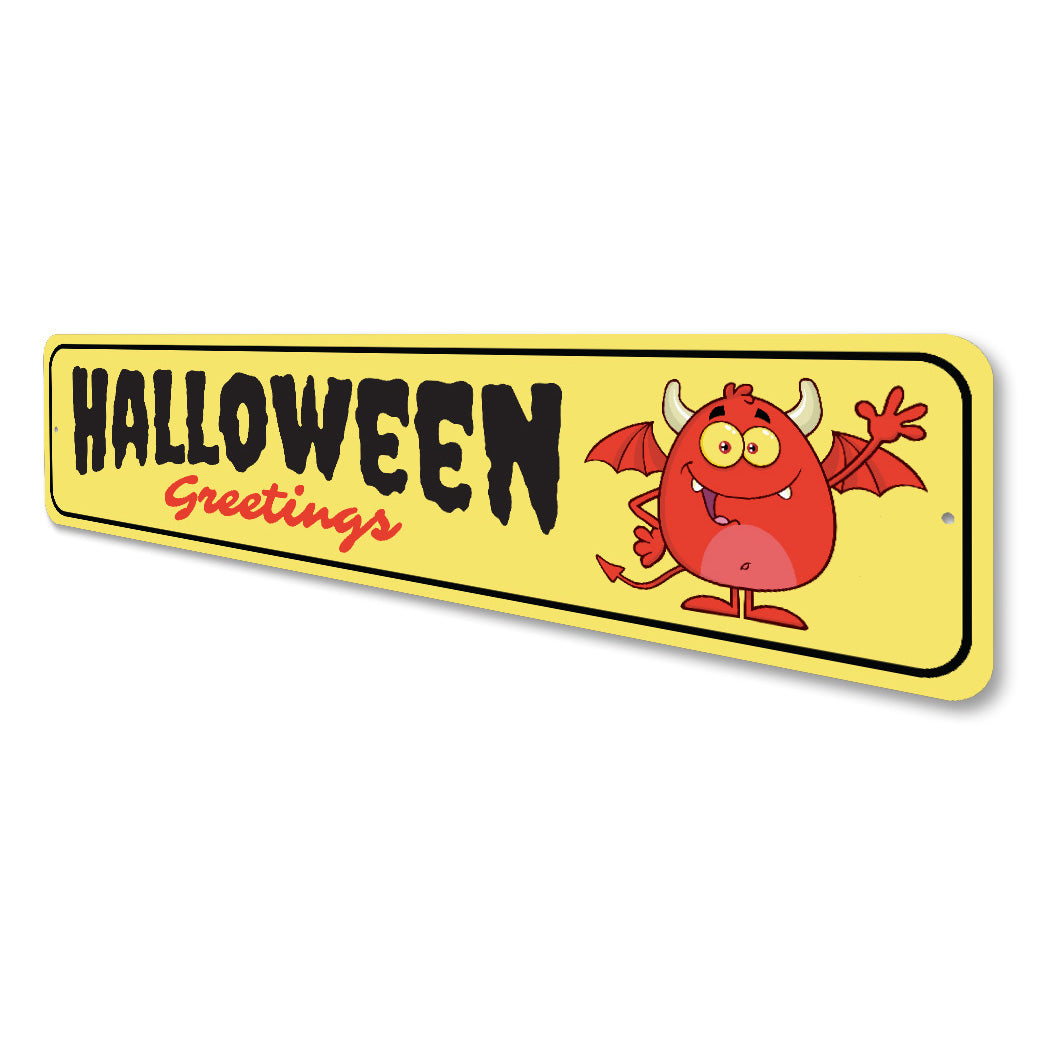 Halloween Greetings Waving Monster Welcome Sign