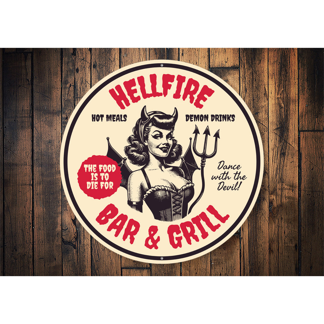 Hellfire Bar And Grill Hot Meals Demon Drinks Sign