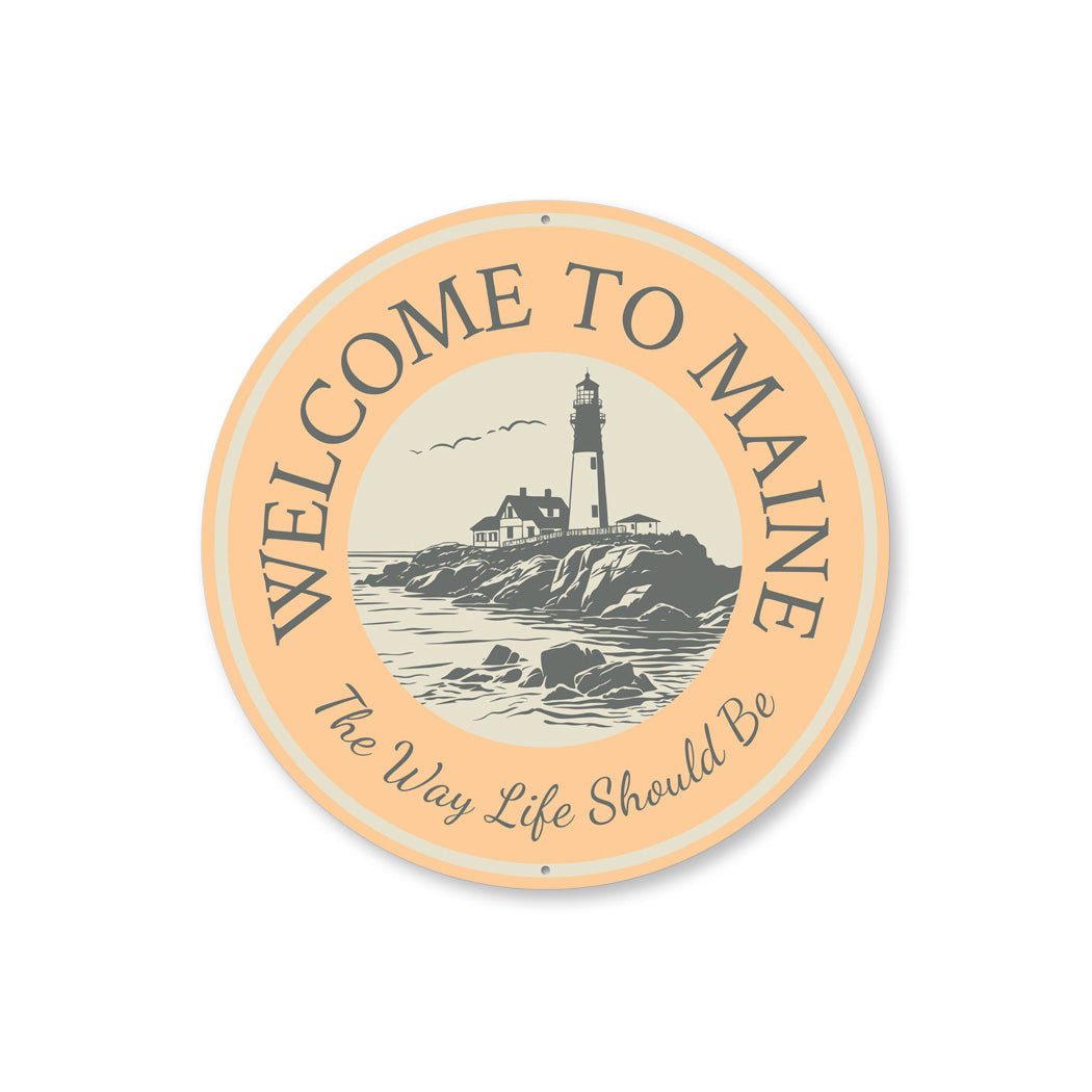 Welcome to Maine Lighthouse Round Sign