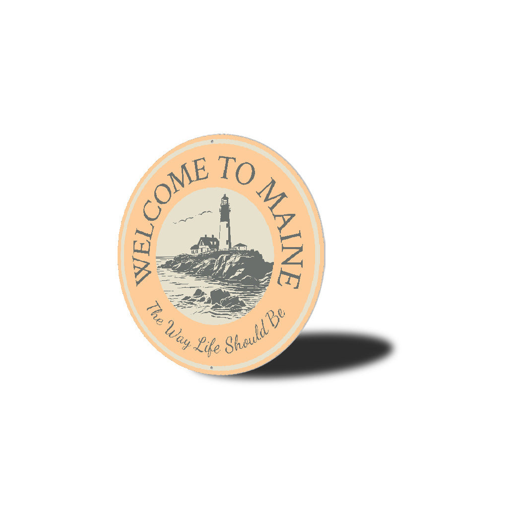 Welcome to Maine Lighthouse Round Sign