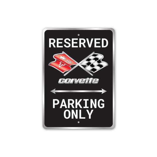 Chevrolet Corvette Flags Logo Reserved Parking Only Sign
