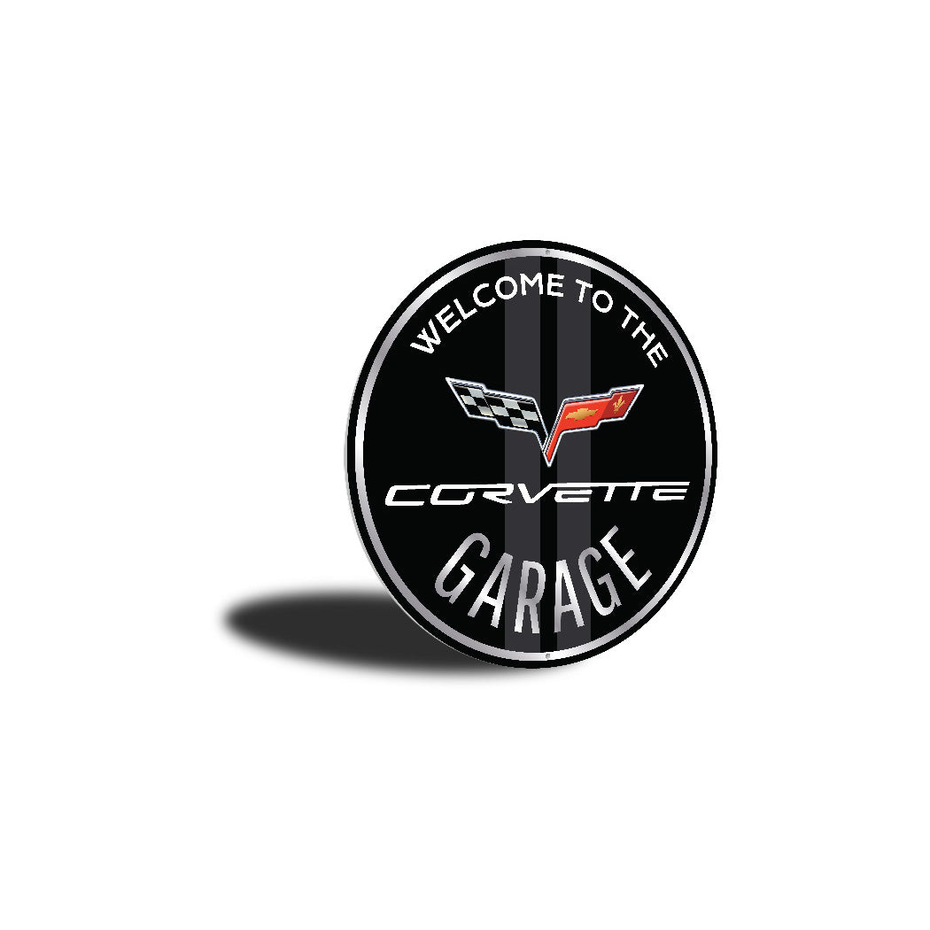 Welcome To The Corvette Garage Round Sign