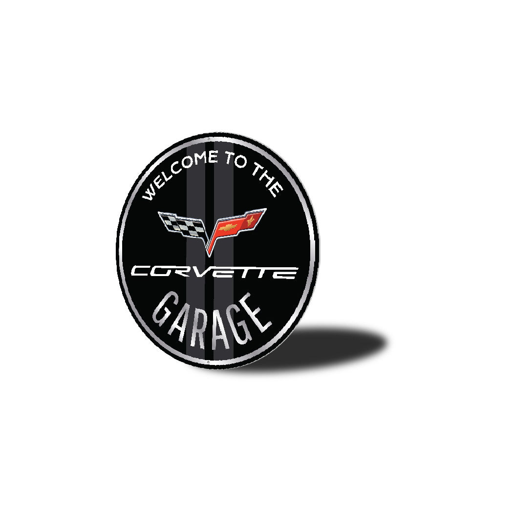 Welcome To The Corvette Garage Round Sign