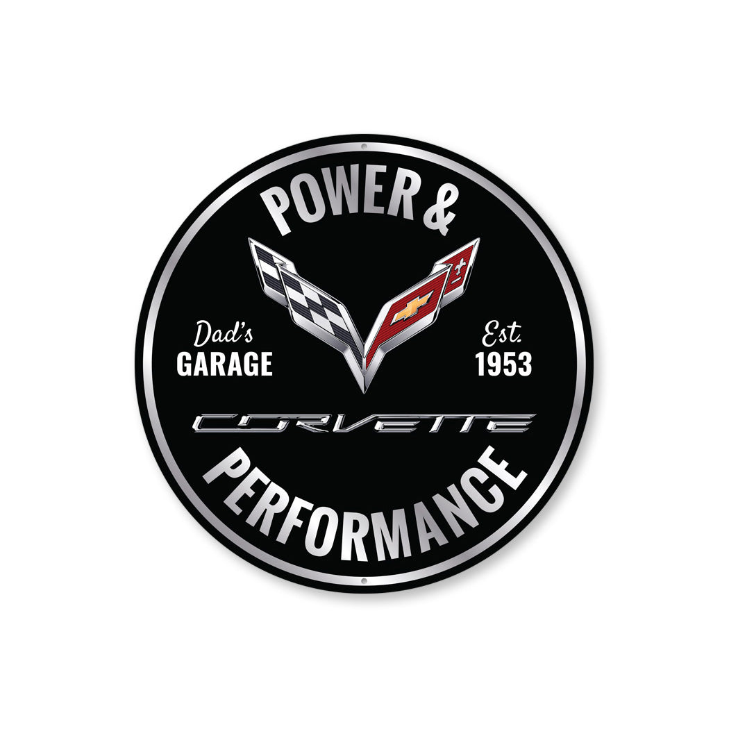 Shop Performance Sign Chevy Corvette Power And Performance Round Sign – Lizton Sign Shop ...