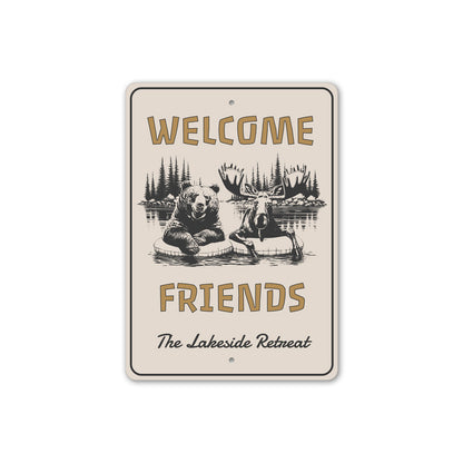 Welcome Friends Lakeside Retreat Rustic Metal Sign
