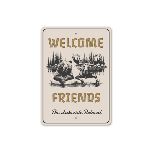 Welcome Friends Lakeside Retreat Rustic Metal Sign