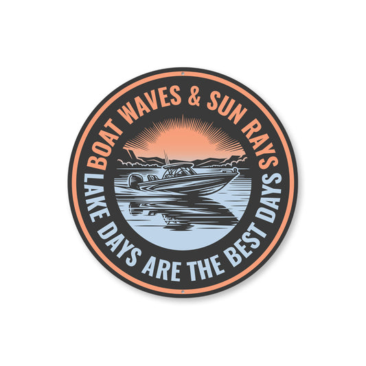 Boat Waves Sun Rays Lake Life Aluminum Sign