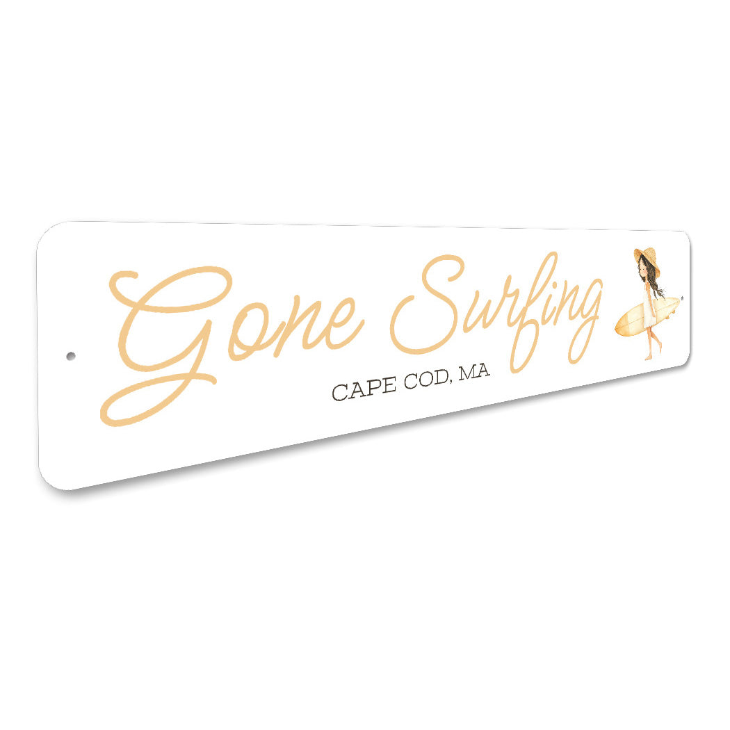 Gone Surfing Cape Cod Massachusetts Surfboard Sign
