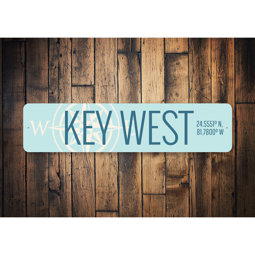 Key West Coordinates Compass Sign