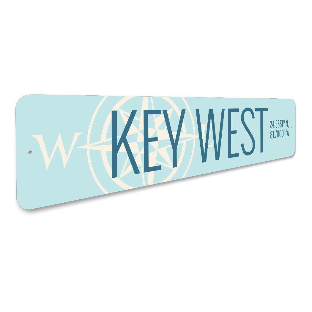 Key West Coordinates Compass Sign