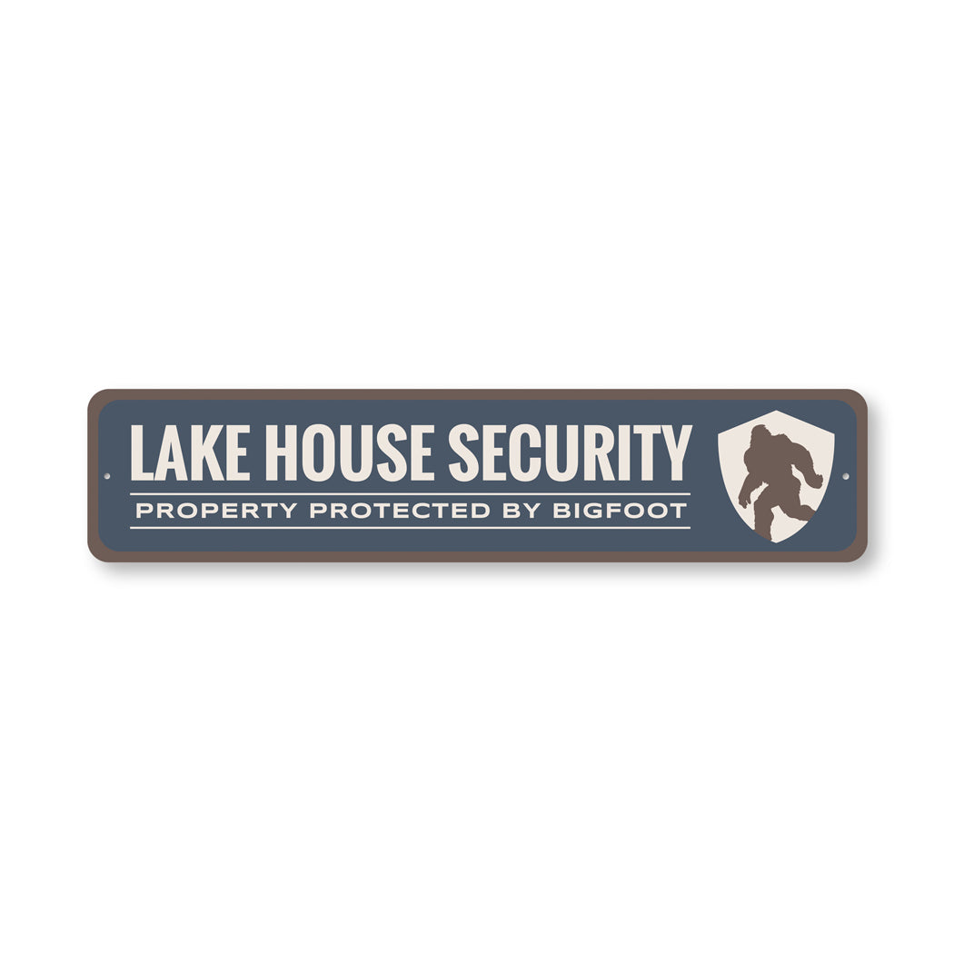 Lake House Security Property Protected By Bigfoot Sign