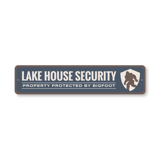 Lake House Security Property Protected By Bigfoot Sign