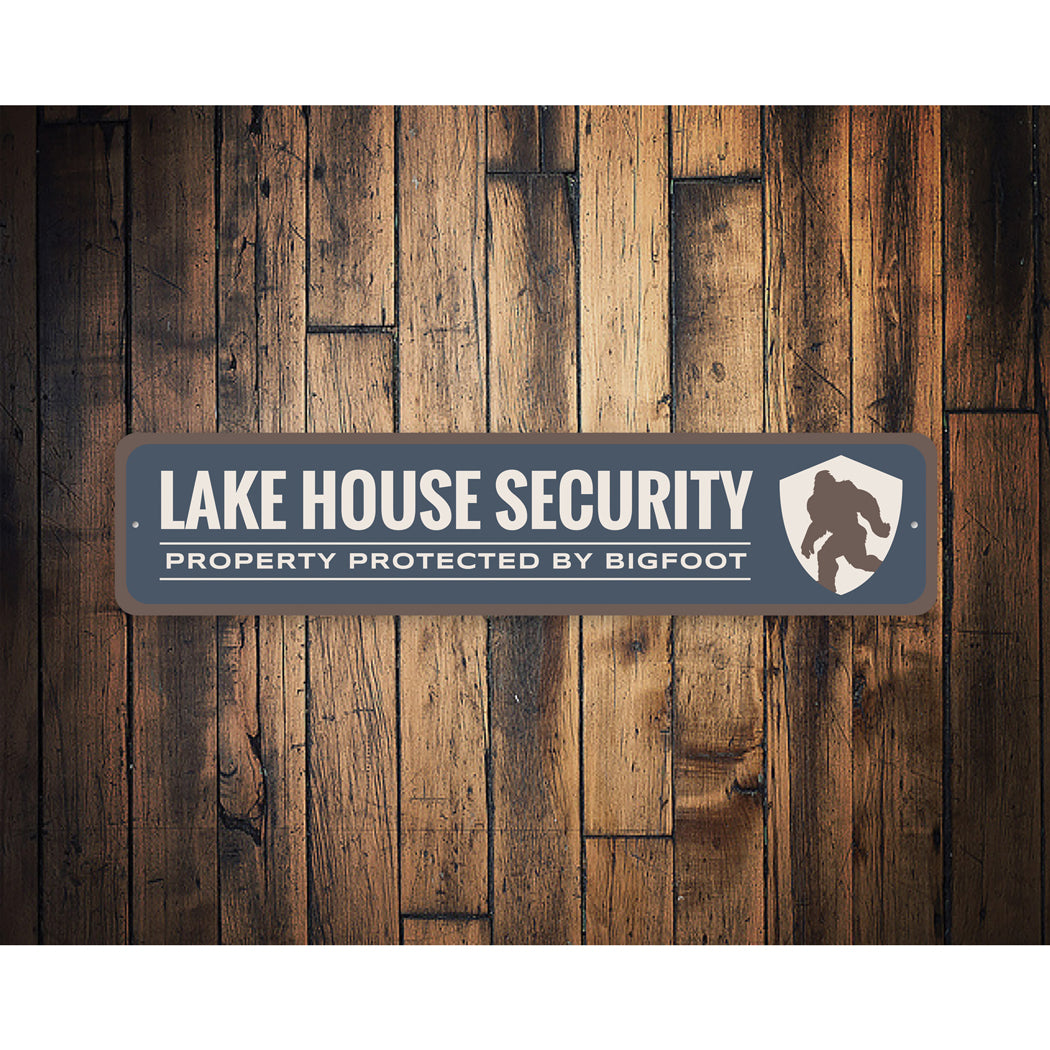 Lake House Security Property Protected By Bigfoot Sign