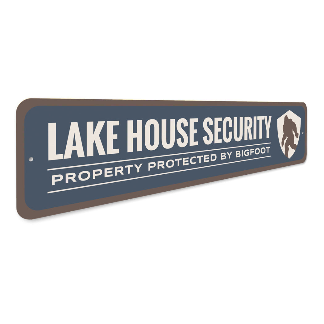 Lake House Security Property Protected By Bigfoot Sign