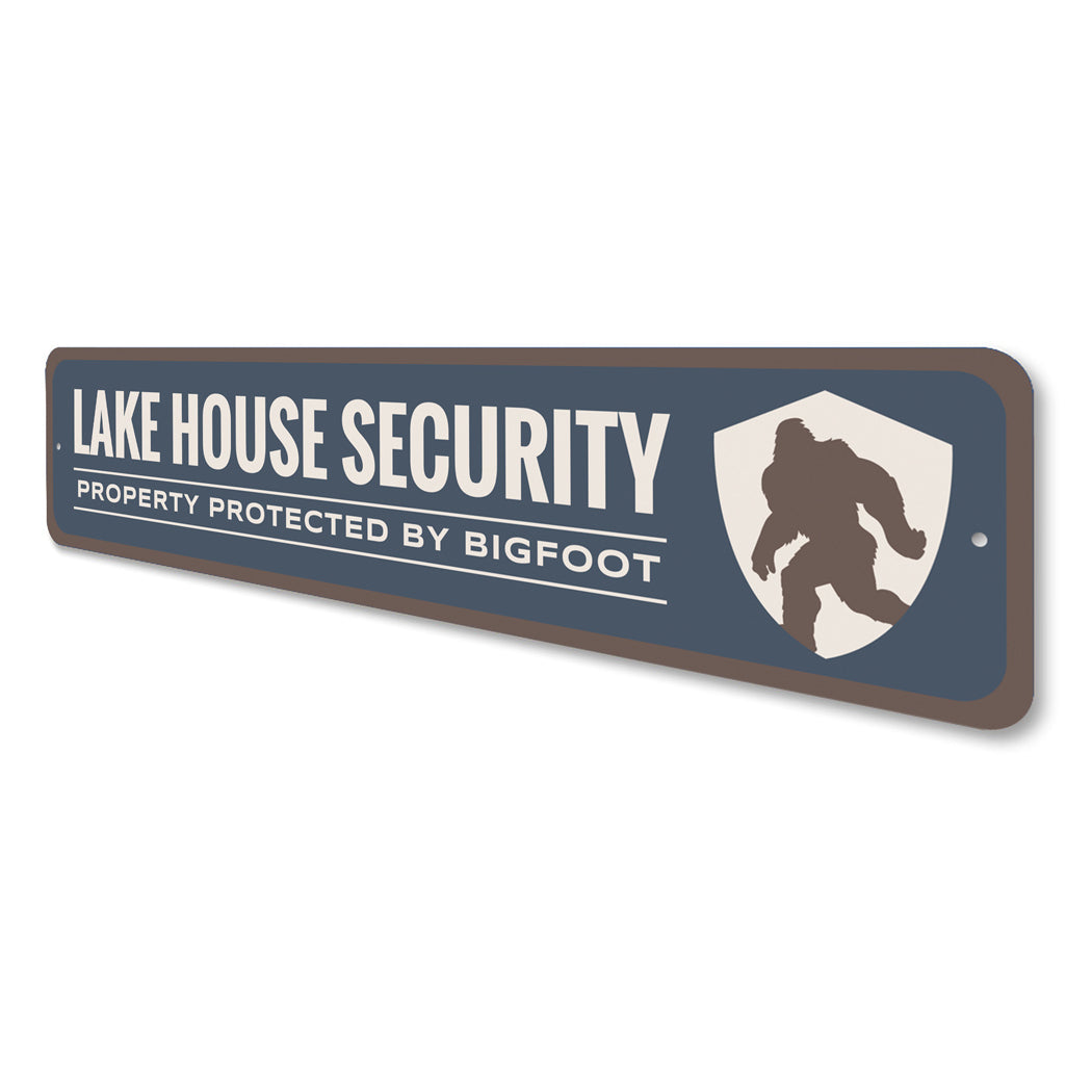 Lake House Security Property Protected By Bigfoot Sign