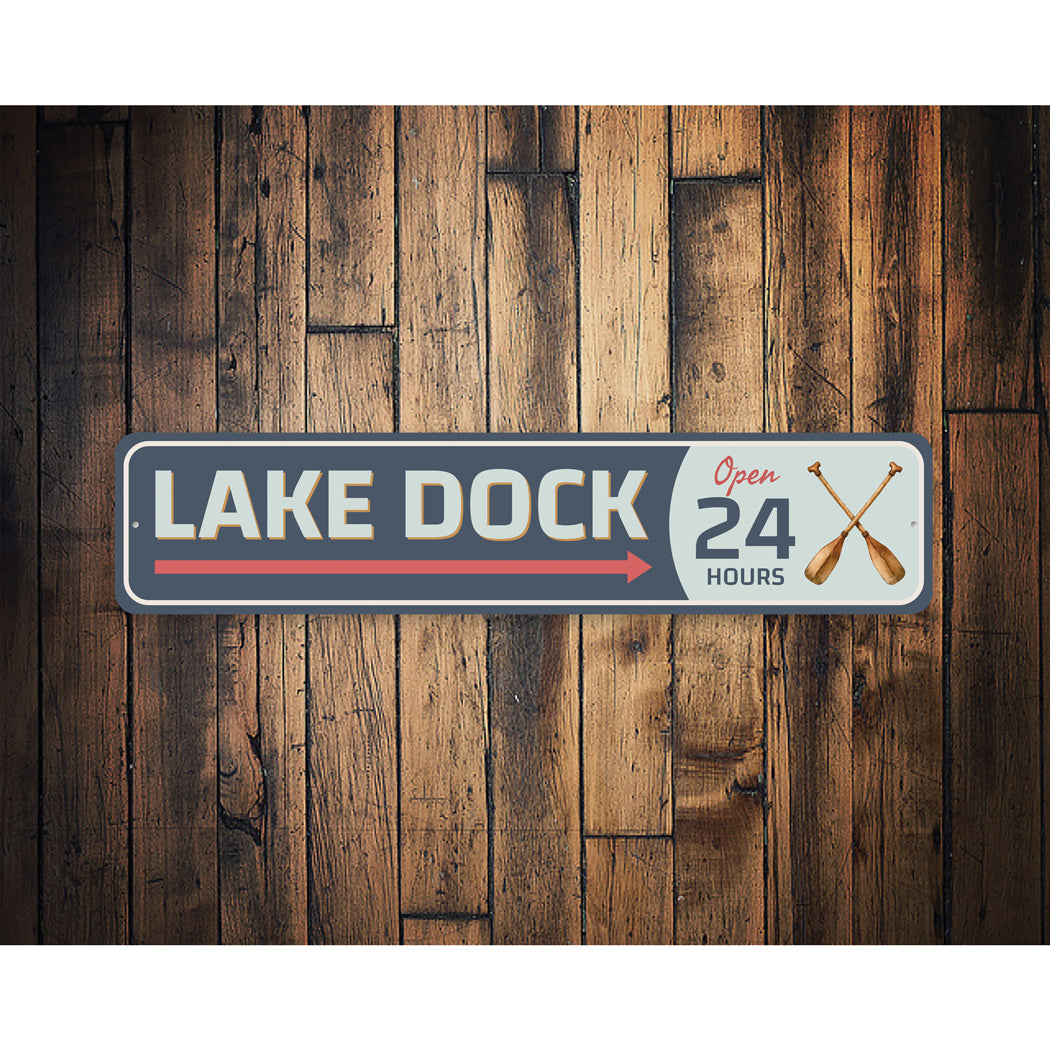 Lake Dock Open 24 Hours Crossed Paddles Sign