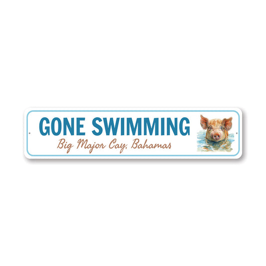 Pig Beach Big Major Cay Bahamas Gone Swimming Sign