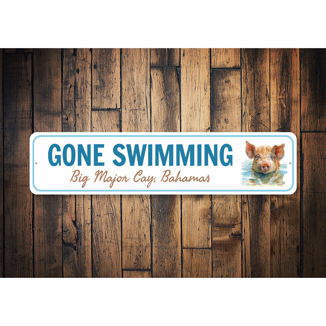 Pig Beach Big Major Cay Bahamas Gone Swimming Sign