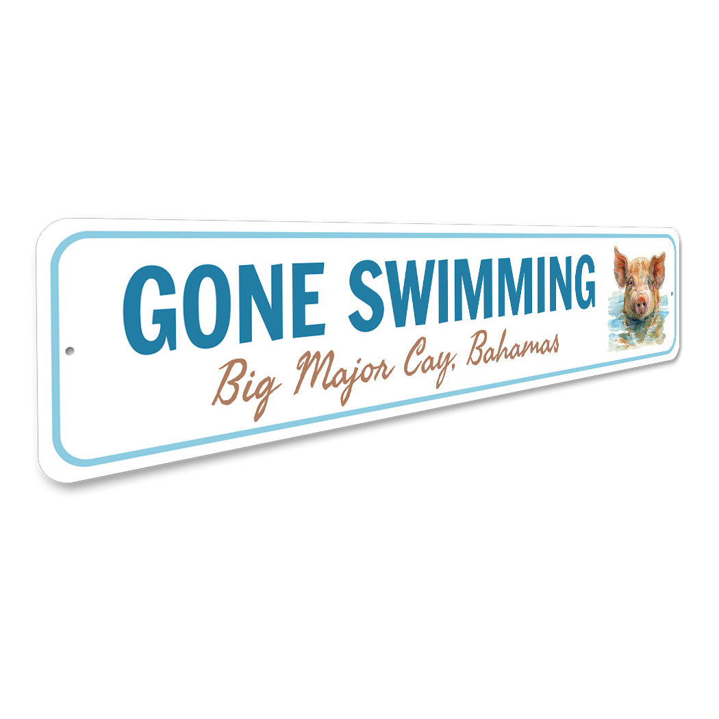 Pig Beach Big Major Cay Bahamas Gone Swimming Sign