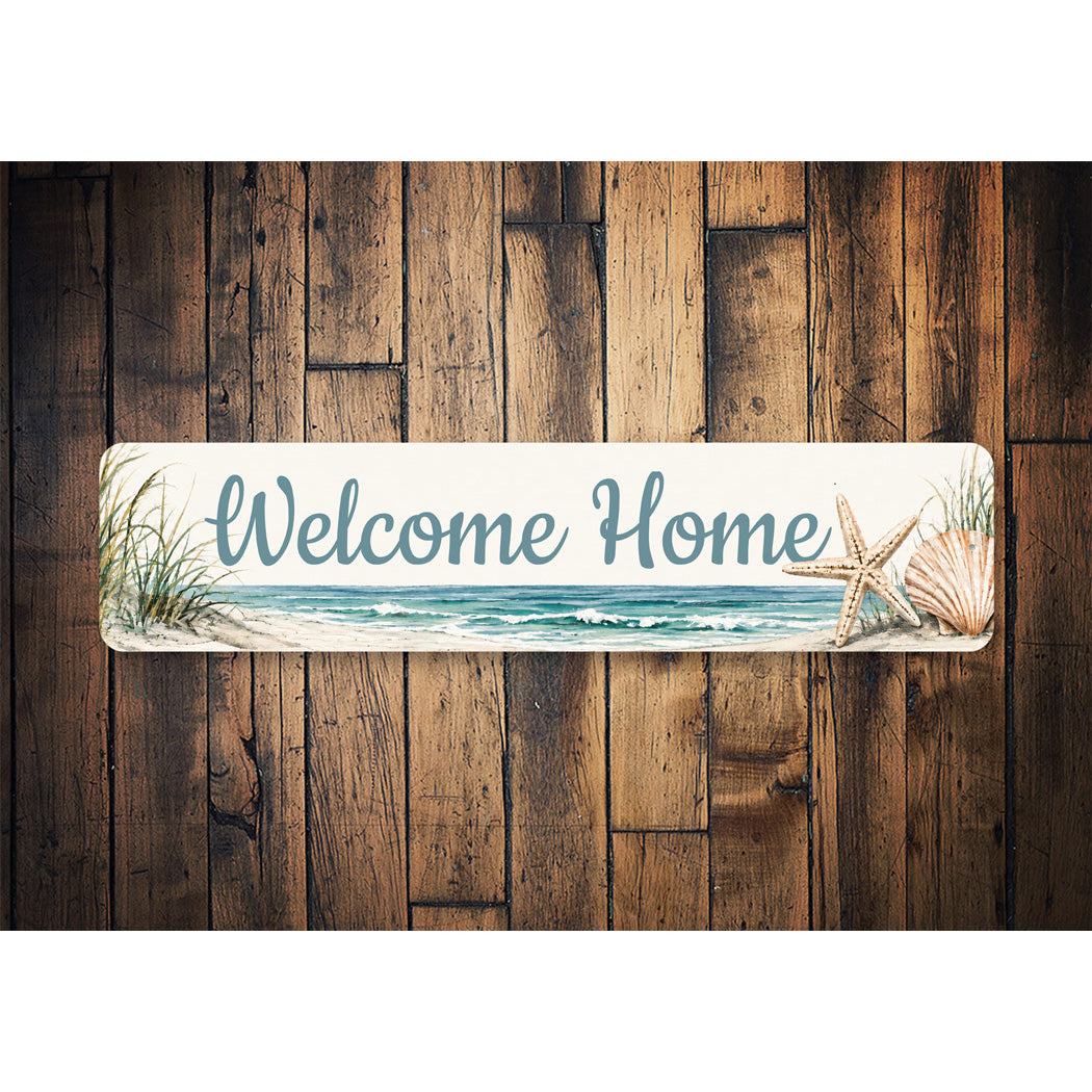 Welcome Home Sand Beach Starfish Seashell Sign