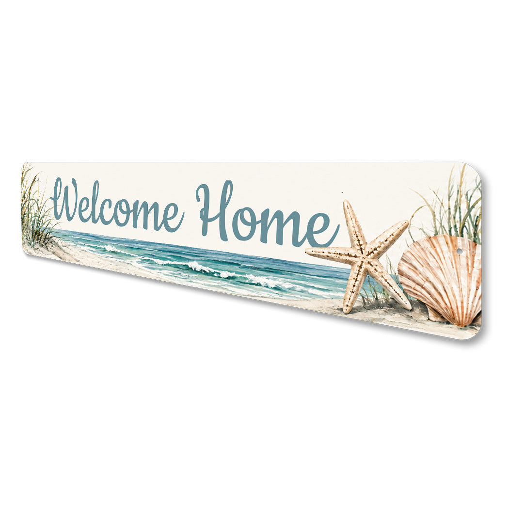 Welcome Home Sand Beach Starfish Seashell Sign