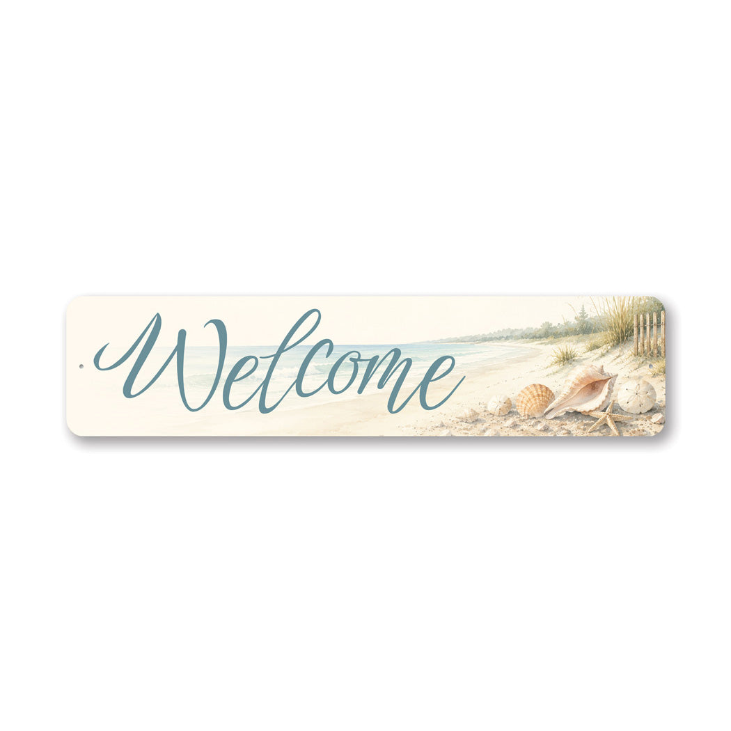 Welcome Sand Beach Starfish Seashell Sign
