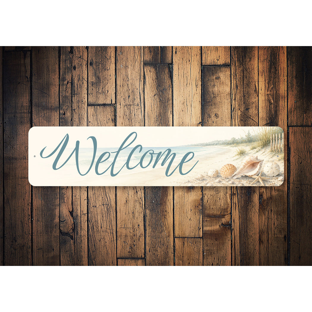 Welcome Sand Beach Starfish Seashell Sign