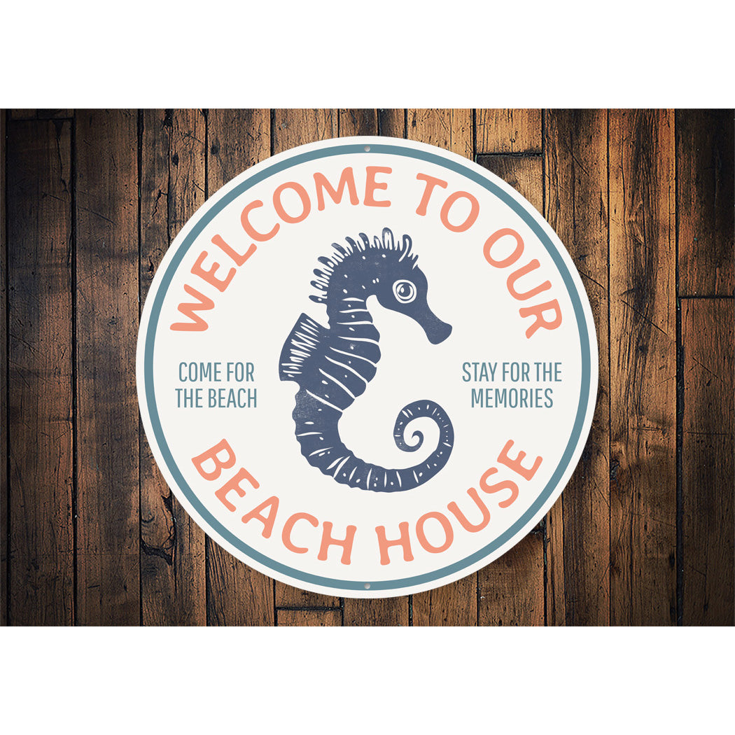 Welcome To Our Beach House Seahorse Round Sign