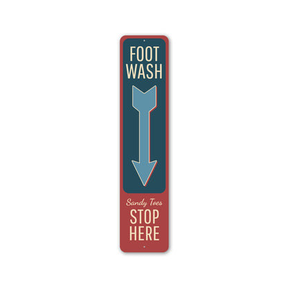 Foot Wash Sandy Toes Stop Here Arrow Vertical Sign