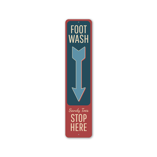Foot Wash Sandy Toes Stop Here Arrow Vertical Sign