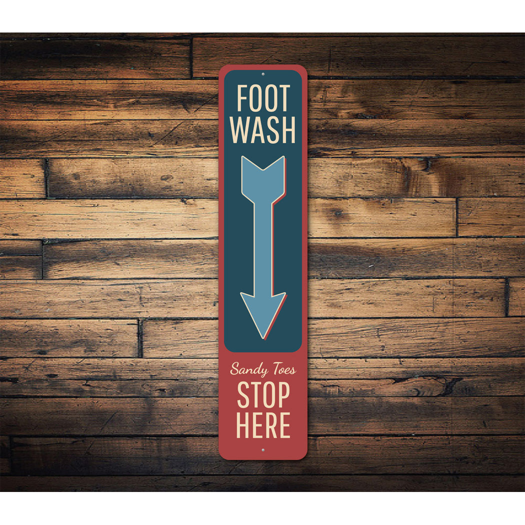 Foot Wash Sandy Toes Stop Here Arrow Vertical Sign