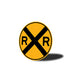 Circular Railroad Warning Sign With Large Black 'X' and 'R' On Each Side