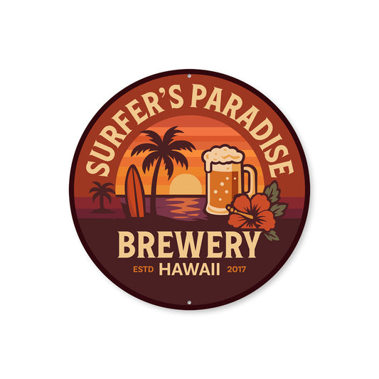 Surfer's Paradise Brewery Hawaii Round Sign